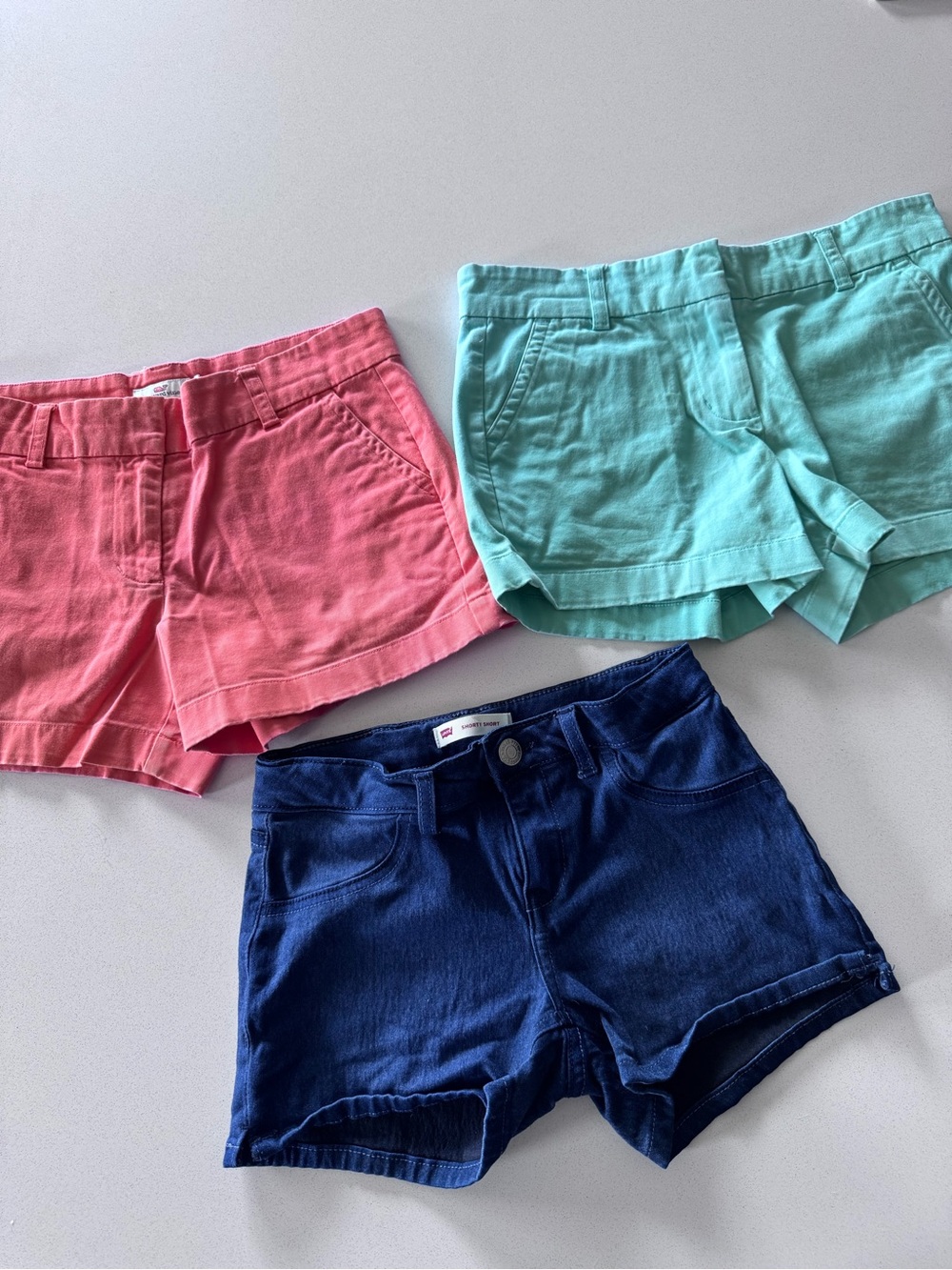 Vineyard Vines, Levi’s  Pairs of Girls' Casual Shorts 3 pair- Coral, Mint, Denim
